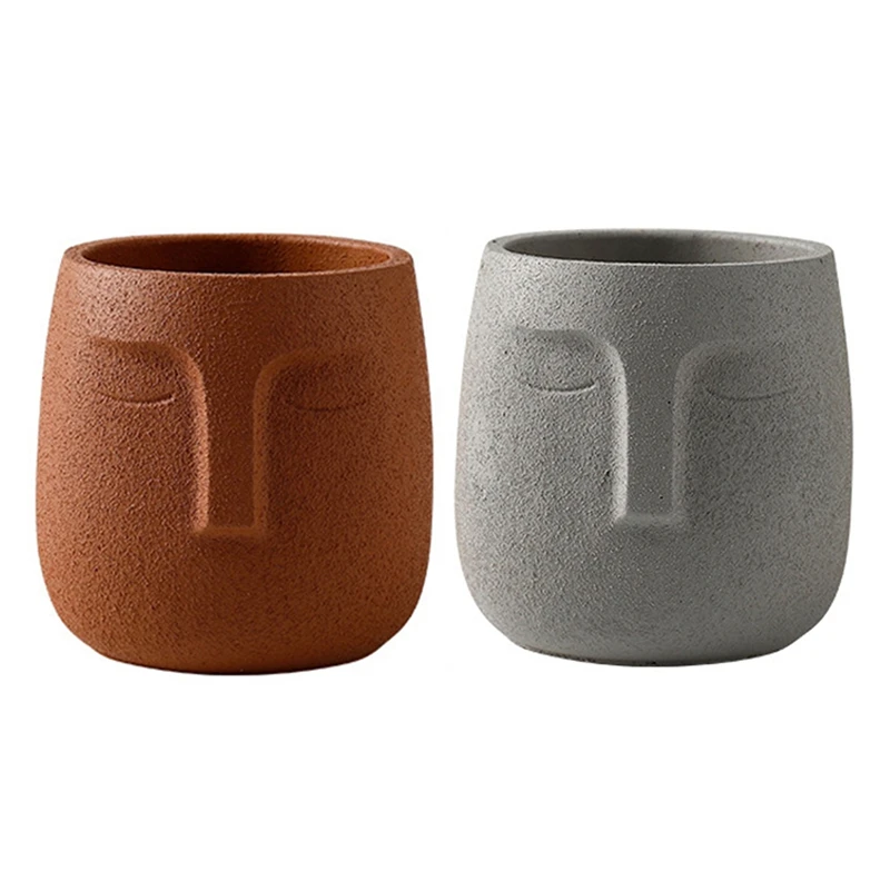 

2 Pcs Human Face Ceramic Flowerpot Plant Pot Green Bonsai Interior Decoration Home Outdoor Decor, Orange & Light Grey