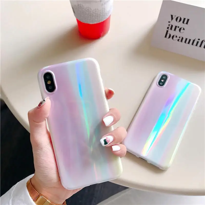 Aurora лазерный мраморный чехол для iPhone X XR XS Max глянцевый мягкий силиконовый 6 6s 7 8 7plus