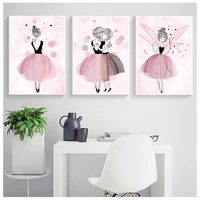 watercolor pink princess posters and prints ballet girl wall art nordic style painting pictures for girls kids room decor