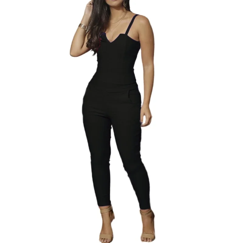 Bodysuit female olid color skinny jumpsuit high stretch suspender jumpsuit womens pant top sexy elegant streetwear