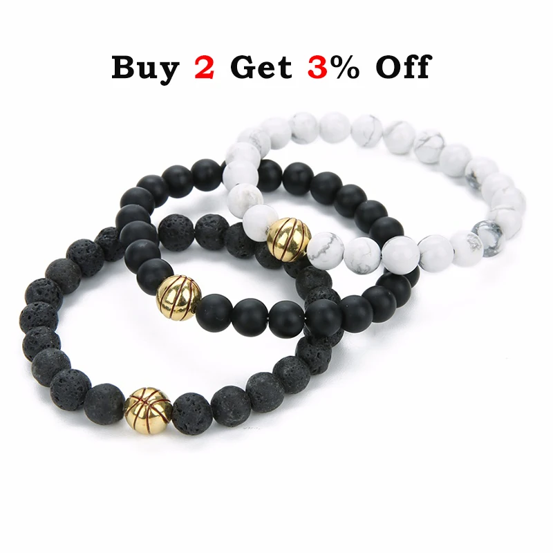 Новый браслет из лавового камня с шармами для баскетбола спортивный бусинами