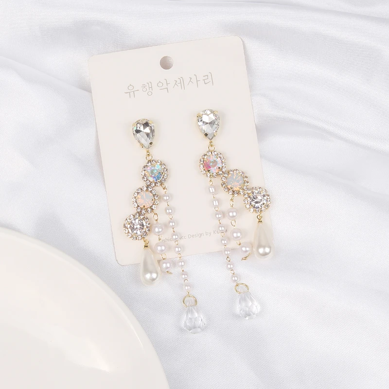 MWSONYA New Korean Trendy Water Drop Crystal Long Dangle Earrings for Women Palace Silver Color Elegant Party Jewelry Gift | Украшения и