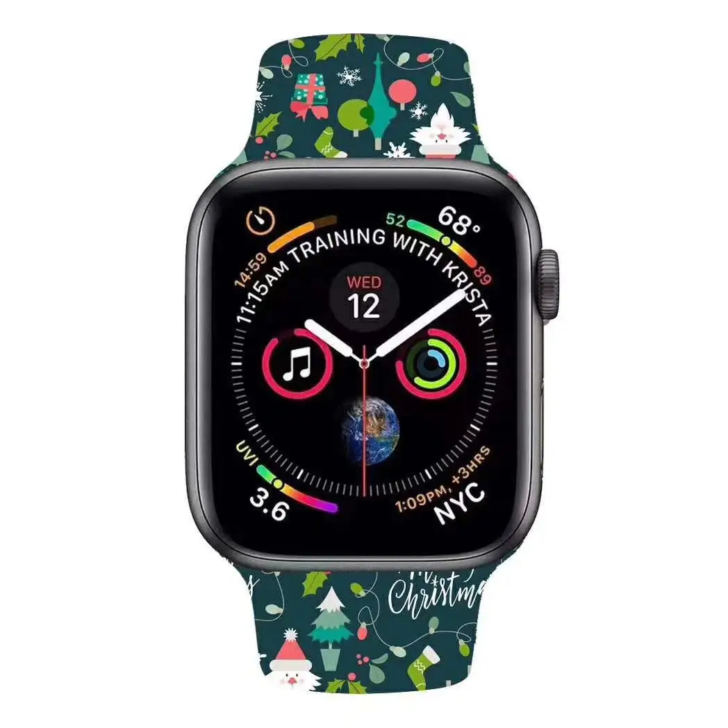 Силиконовый ремешок для Apple watch band 5, 4, 44 мм, 40 мм, рождественский подарок, мягкий наручный ремень с цветочным принтом, ремешок для часов iWatch 3, 2, 38 мм, 42 мм