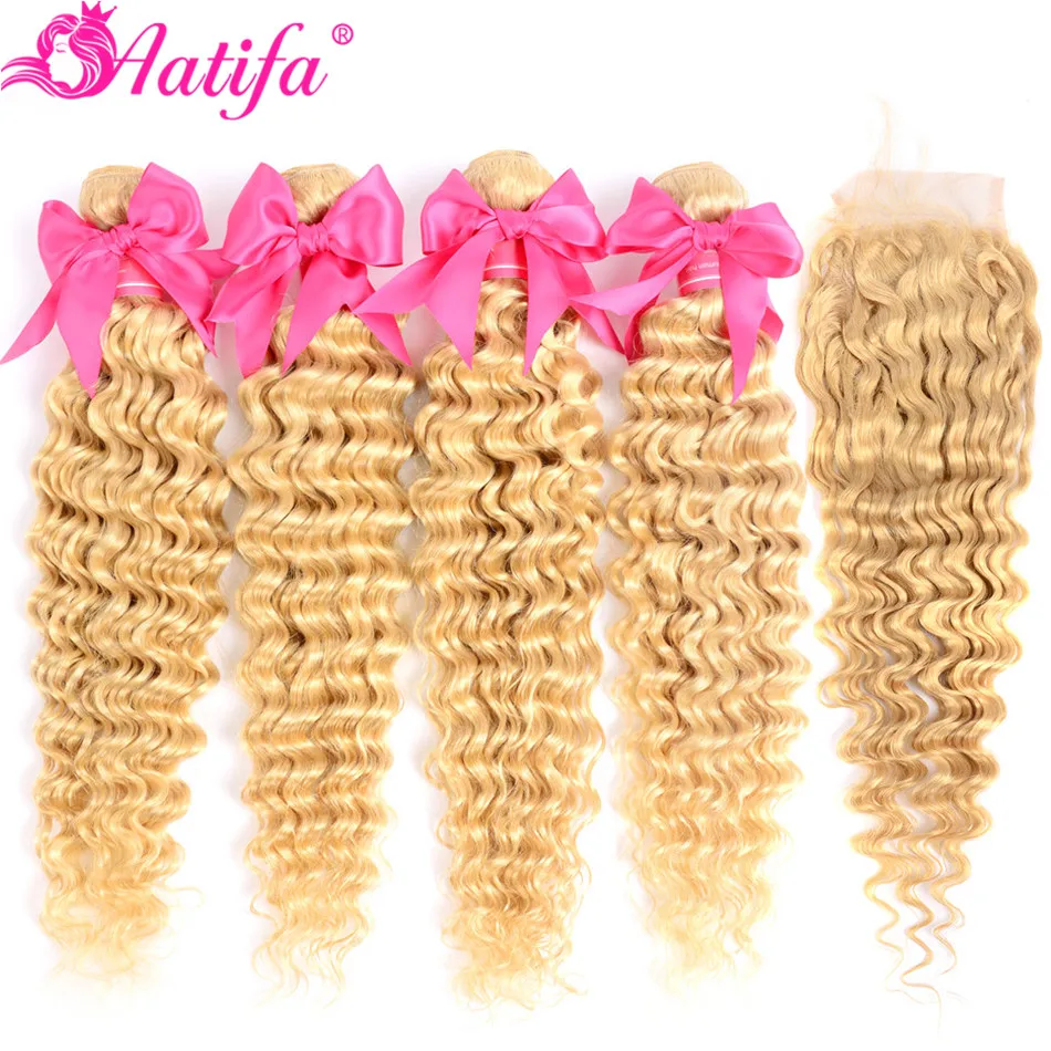 613 Platinum Blonde Peruvian Deep Wave Bundles With Closure Remy Human Hair | Шиньоны и парики