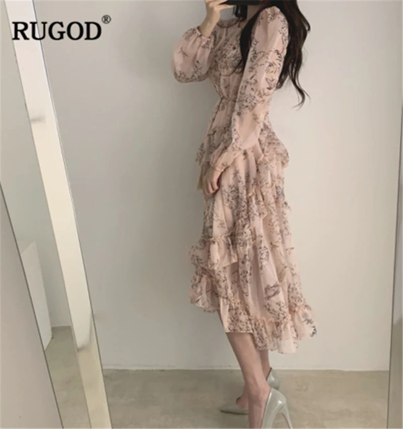 RUGOD 2020 Новое Осеннее женское шифоновое платье с цветочным рисунком комплект из
