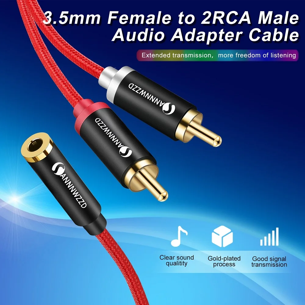 RCA Cable 2 Male to Female 3.5mm Jack Adapter Audio 0.5M 2RCA for Home Theater DVD VCD | Электроника