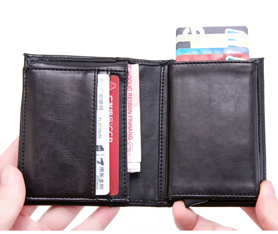 DIENQI мужской деловой кожаный держатель для карт металлический RFID карта Защита сумка для денег большая емкость карман для карт винтажный держатель для кредитных карт