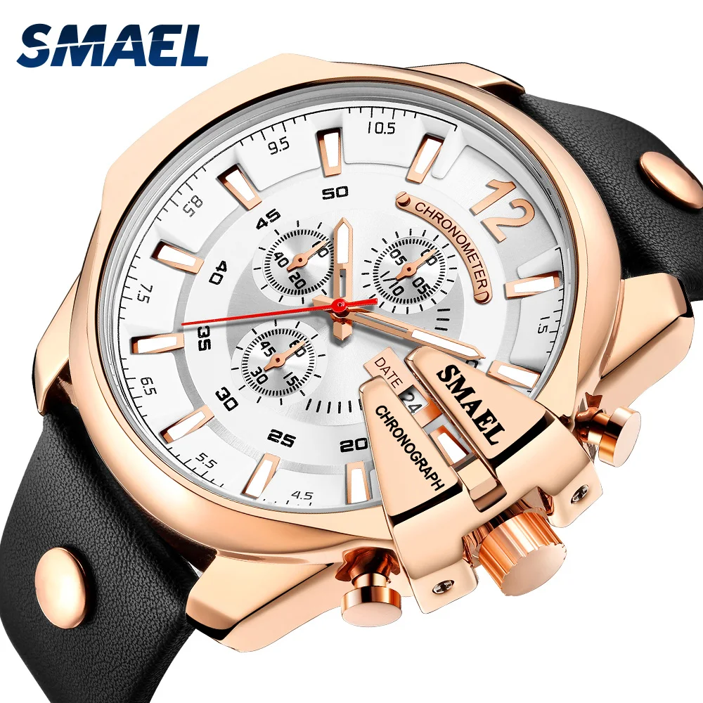 SMAEL повседневное кожаный ремень Мульти указатель дисплей Кварцевые часы мужские