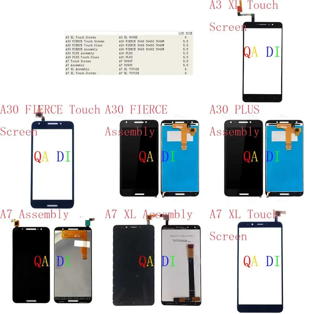 ЖК-дисплей с сенсорным экраном в сборе для Alcatel A3 XL A30 FIERCE Glass PLUS A7 9008X 5049 5049Z 5049W 5090Y