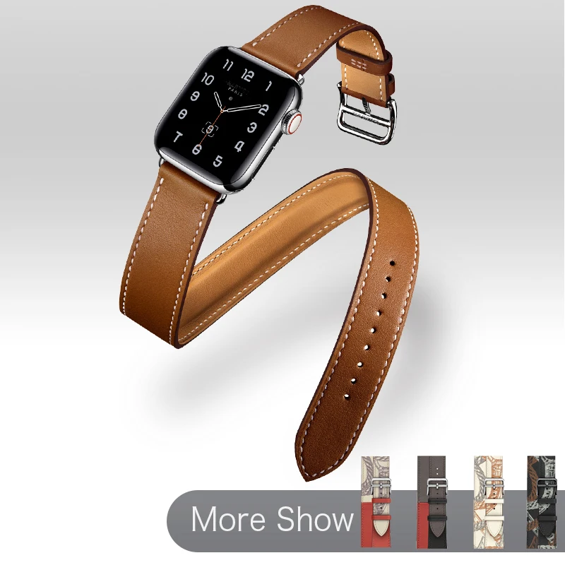 Роскошный ремешок из натуральной кожи для Apple Watch Series SE 6 5 4 3 часов двойной браслет