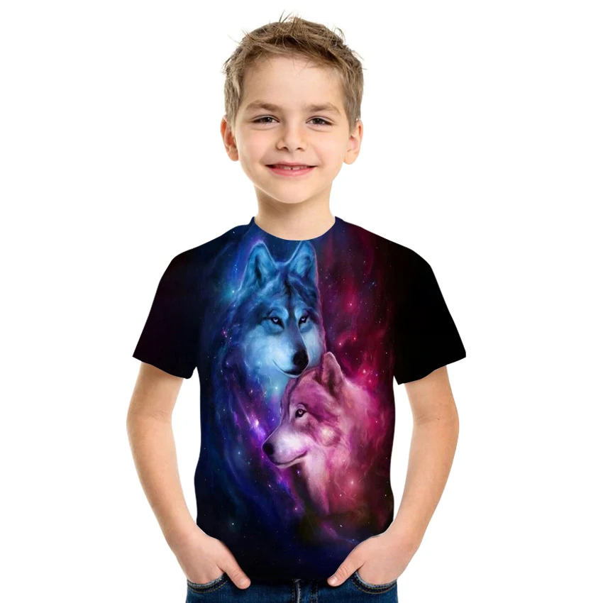 

2021 New Summer 3D Printed Prairie Wolf Pattern Boys And Girls Children's Casual Breathable Short Sleeve T-Shirt 100-170
