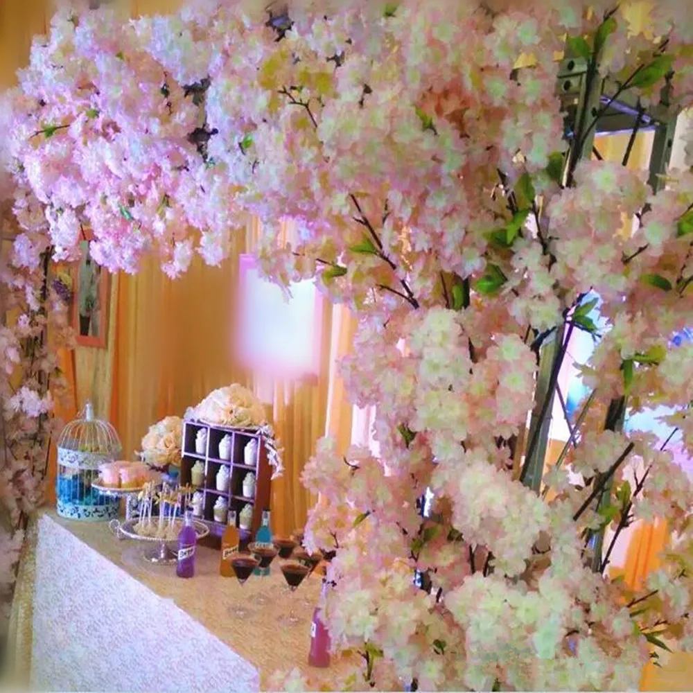 

New Simulation Cherry Blossoms 100CM Long Four Branches Fake Sakura Stem For Home Wall Wedding Arch Decorative Flowers