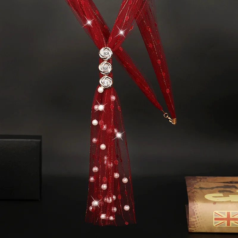 

European and American new style mesh inlaid pearl tassel long necklace sweater chain women, exaggerated, charming and fashionabl