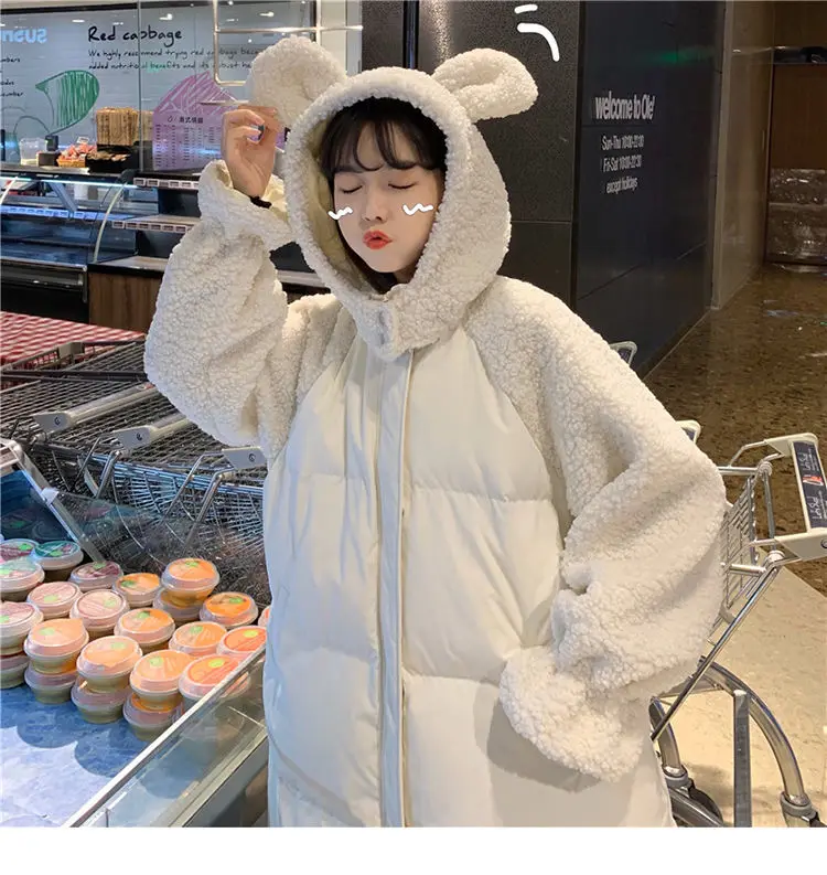 

Winter Girls Cotton Jacket long Plus size Autumn clothes OL thick coat lamb warm women collar coat xiandyty787