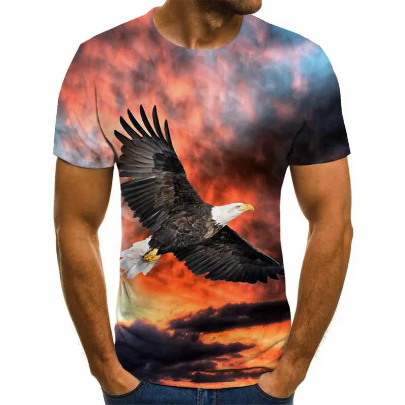 

2021 New Summer Fashion 3D Printing Eagle Oversize T-shirt Men Short Sleeve Tees Casual Round Neck Cool Street Style Clothes