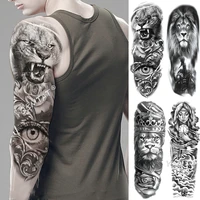 large arm sleeve tattoo lion crown eyes king rose waterproof temporary tatoo sticker wild wolf tiger men full skull totem tatto