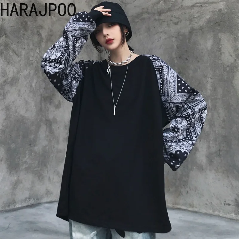 

Женские свитшоты Harajpoo с цветочным рукавом кешью, осенние корейские в стиле Харадзюку, Студенческая свободная Готическая уличная одежда с к...