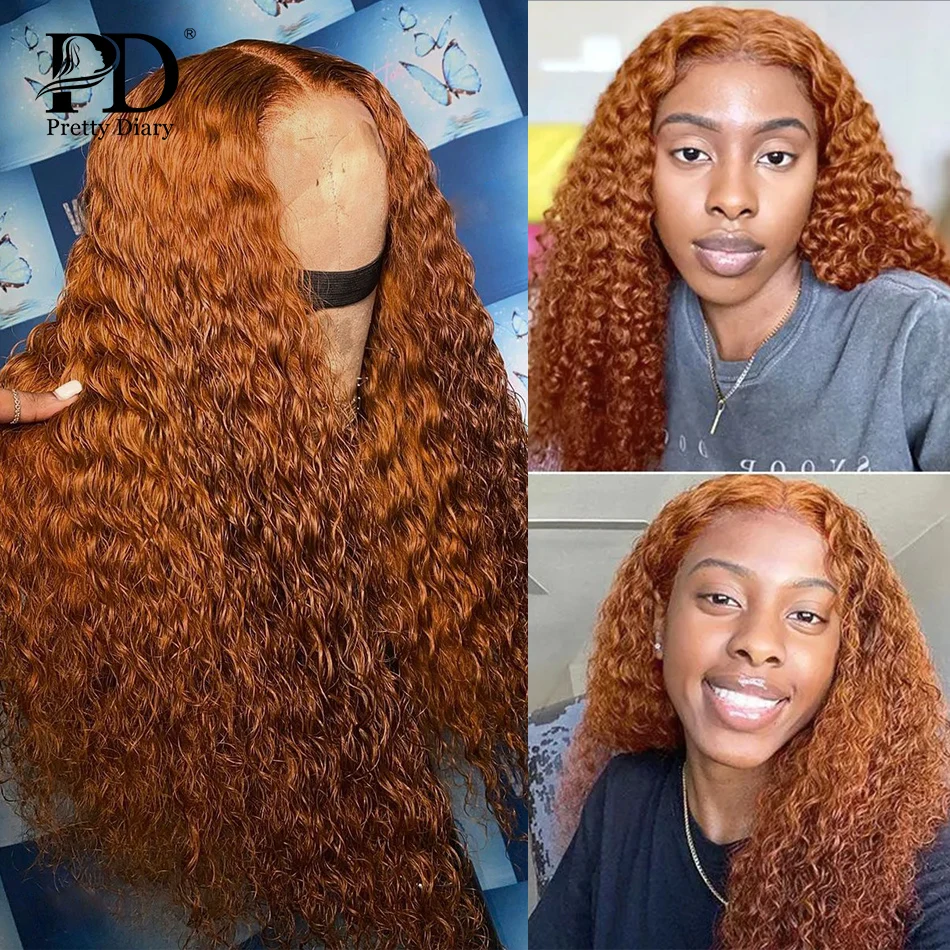 Омбре имбирь цвет вода волна кудрявый парик Remy кружево спереди человеческие