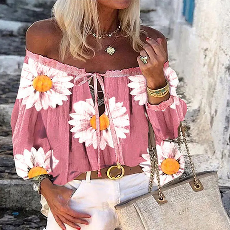 Осень 2020 сексуальная элегантная рубашка с цветочным принтом и пышными рукавами