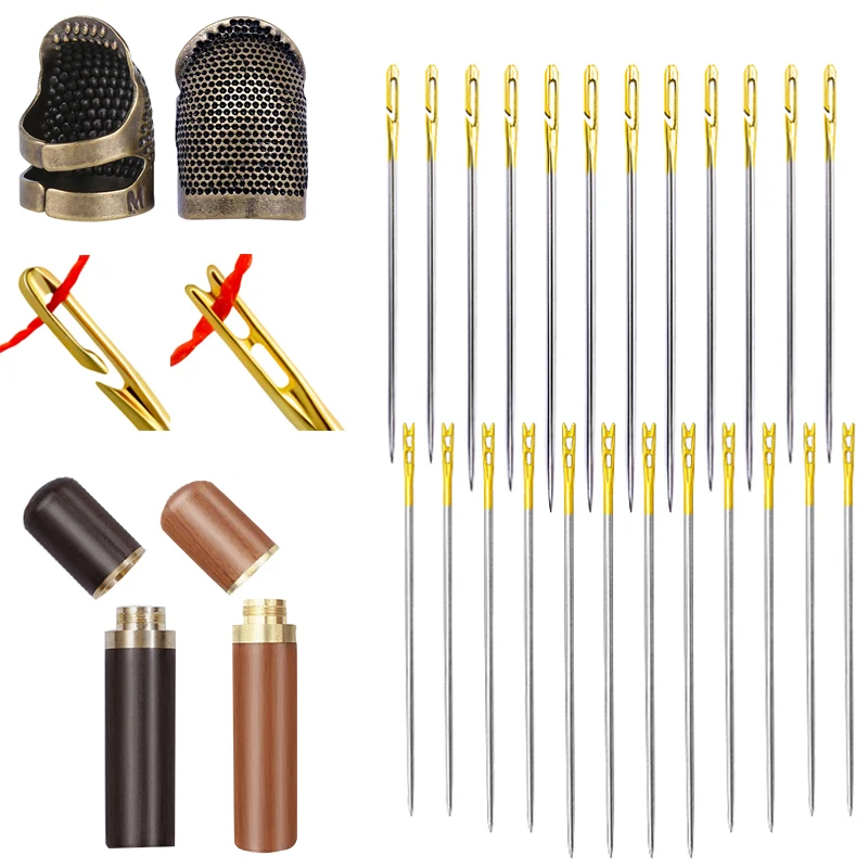 

Dailylike 12Pcs Elderly needle-side hole blind needle Stainless Steel Threading Hand Household Sewing Elderly Embroidery Needles