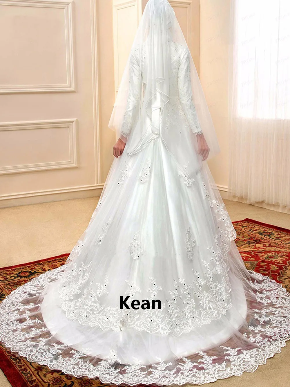 Lace Muslim Wedding Dress Applique Full Sleeve Scarf Ruffle Court Train Dubai Arabic Robe De Mariee Custom Made New Arrival | Свадьбы и