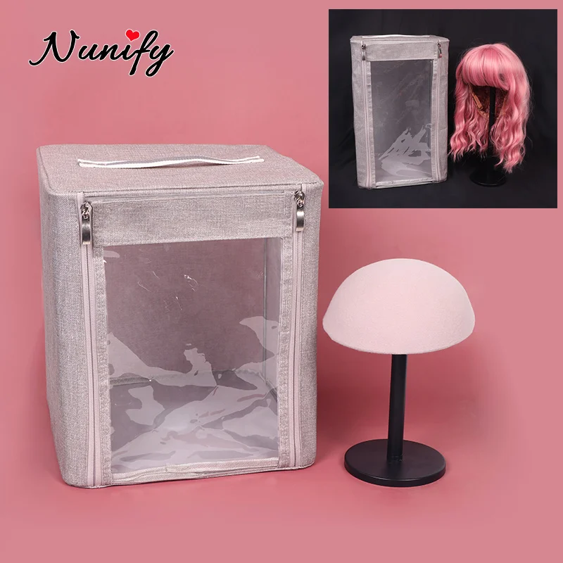 Nunify Travel Case For Wigs Portable Wig Pouch Gray Small Medium Large Wig Bag With Top Handle Display Haft Head With Stand