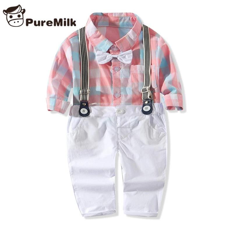 Комплект розовой клетчатой одежды PureMilk для маленьких мальчиков рубашка + брюки