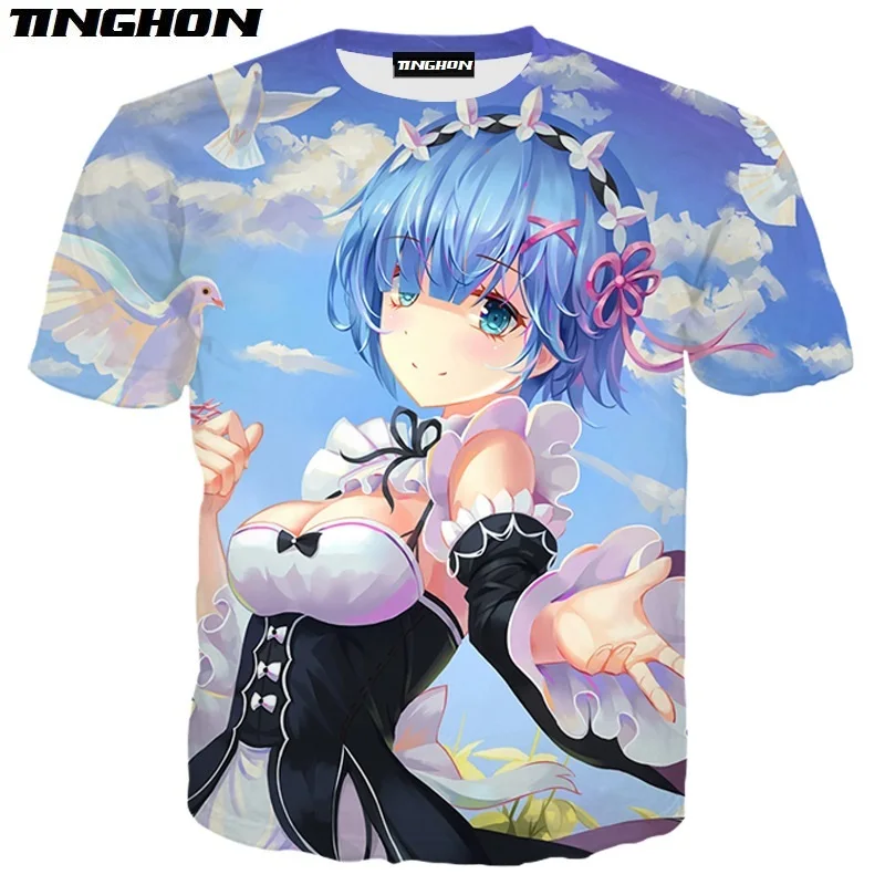 XS 7XL аниме Re:zero Twin Rem косплэй 3D печати для мужчин и женщин летняя одежда футболка с