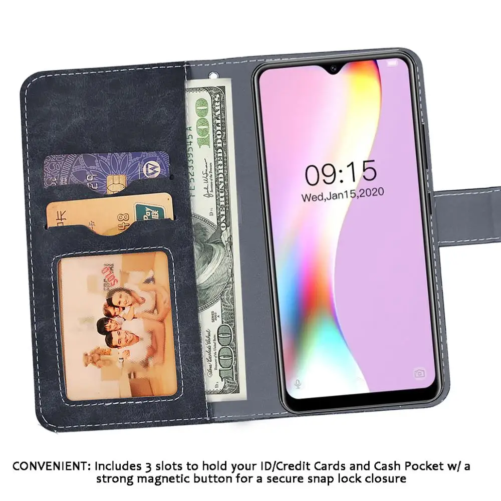 

Vintage Leather Wallet Oukitel C19 Case 6.49" Flip Luxury Card Slots Cover Magnet Phone Protective Cases Bags