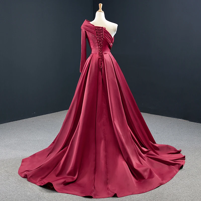 J67144 Elegant And Noble Satin Flavor Wine Red Side Split Party Gowns Evening Dress 2020 A-Line One-Shoulder платье вечернее