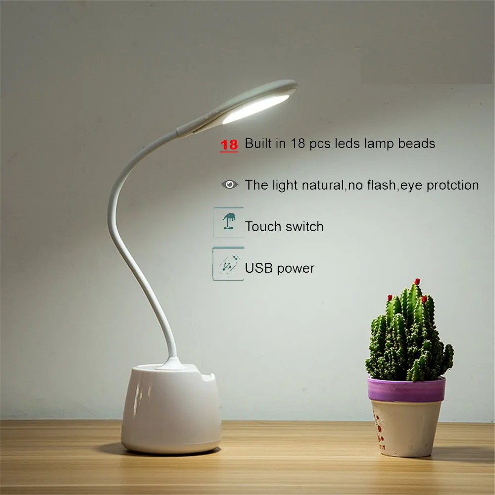 Портативная USB перезаряжаемая 18 Светодиодная настольная лампа с зажимом Гибкая