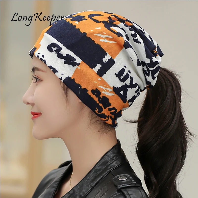 

Korean Women Spring Autumn Winter Warm Cover Headgear Beanies Winter Scarf Knitted Print Hat Hip-hot Skullies Girls Gorros