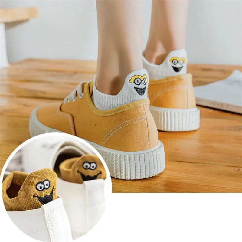 Женские короткие носки 8 пар однотонные хлопковые до щиколотки со смайликом