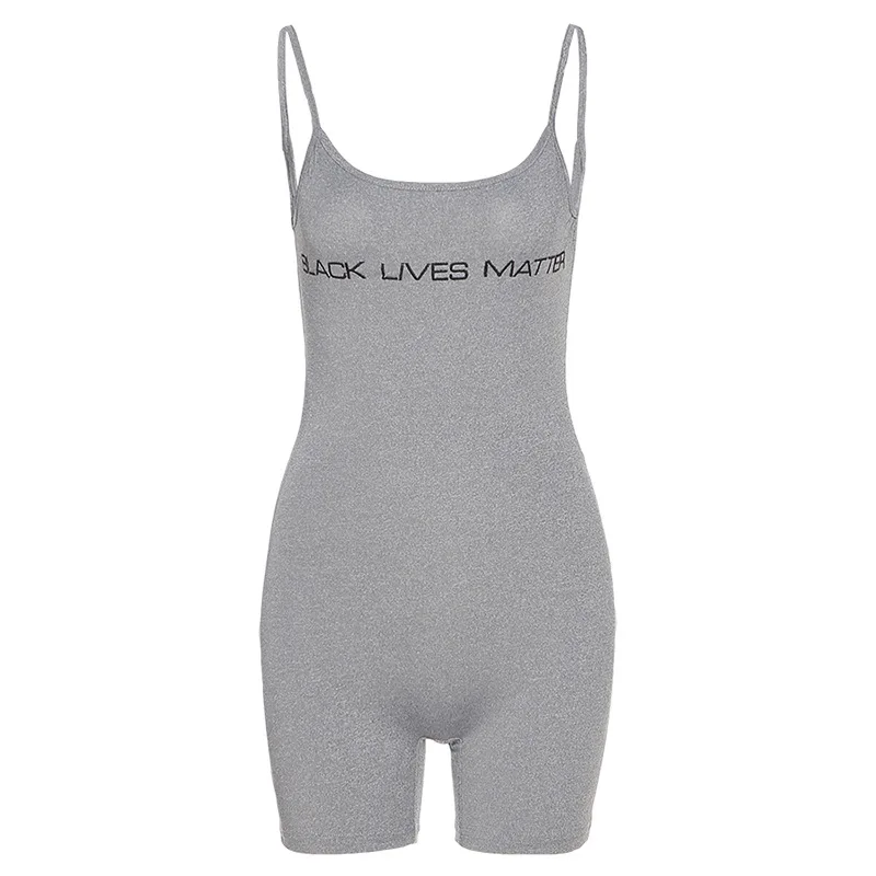 

Summer Women's Playsuit New Sexy Strap Embroidered Backless Sports Jumpsuit Street Club Solid Color Sleeveless Rompers Clothes