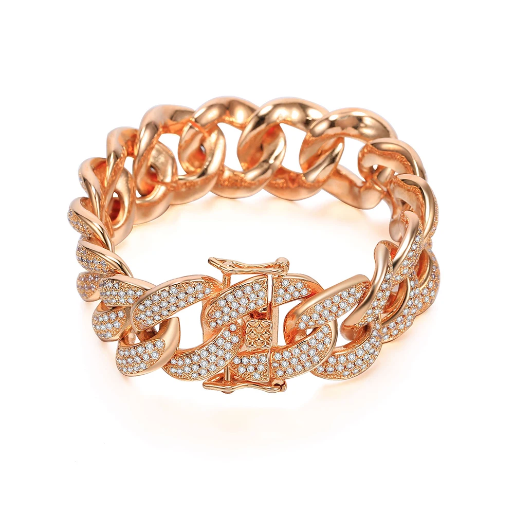 

Big Luxury Top Quality Cubic Zirconia Bracelets & Bangles For Women Men Wedding Party New Trendy Rose Gold Hip Hop Jewelry 2019