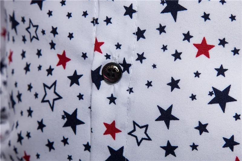 

Mens Fashion Stars Print Shirt Casual Man's Clothes Korean Streetwear Long Sleeve Slim Fit Shirts White Top Shirts For Men