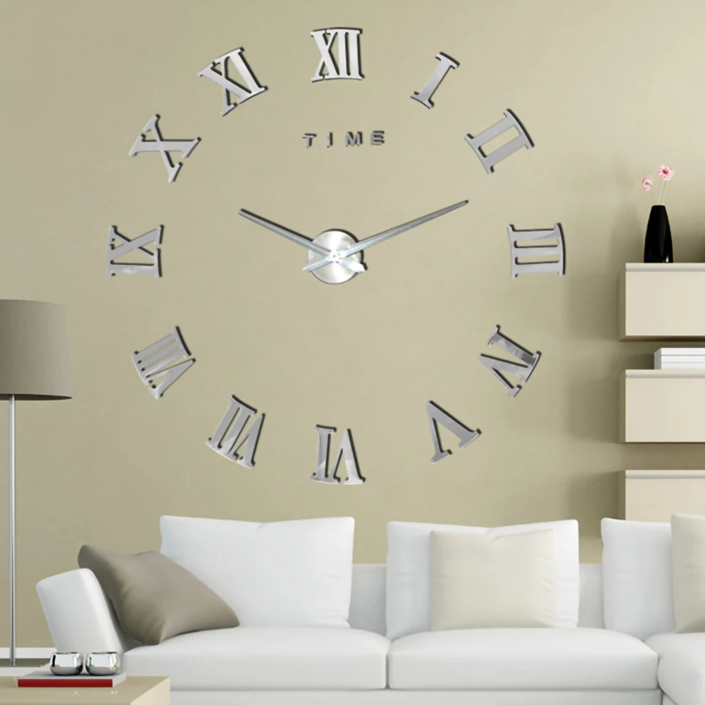 Большие настенные 3d часы сделай сам с римскими цифрами безрамные зеркальные