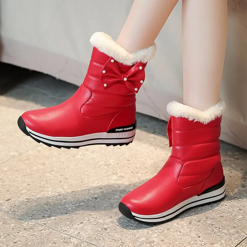 

ASUMER Big Size 31-43 New winter boot Parent-child shoes Korean style girl bowtie keep warm snow boots women casual ankle boots