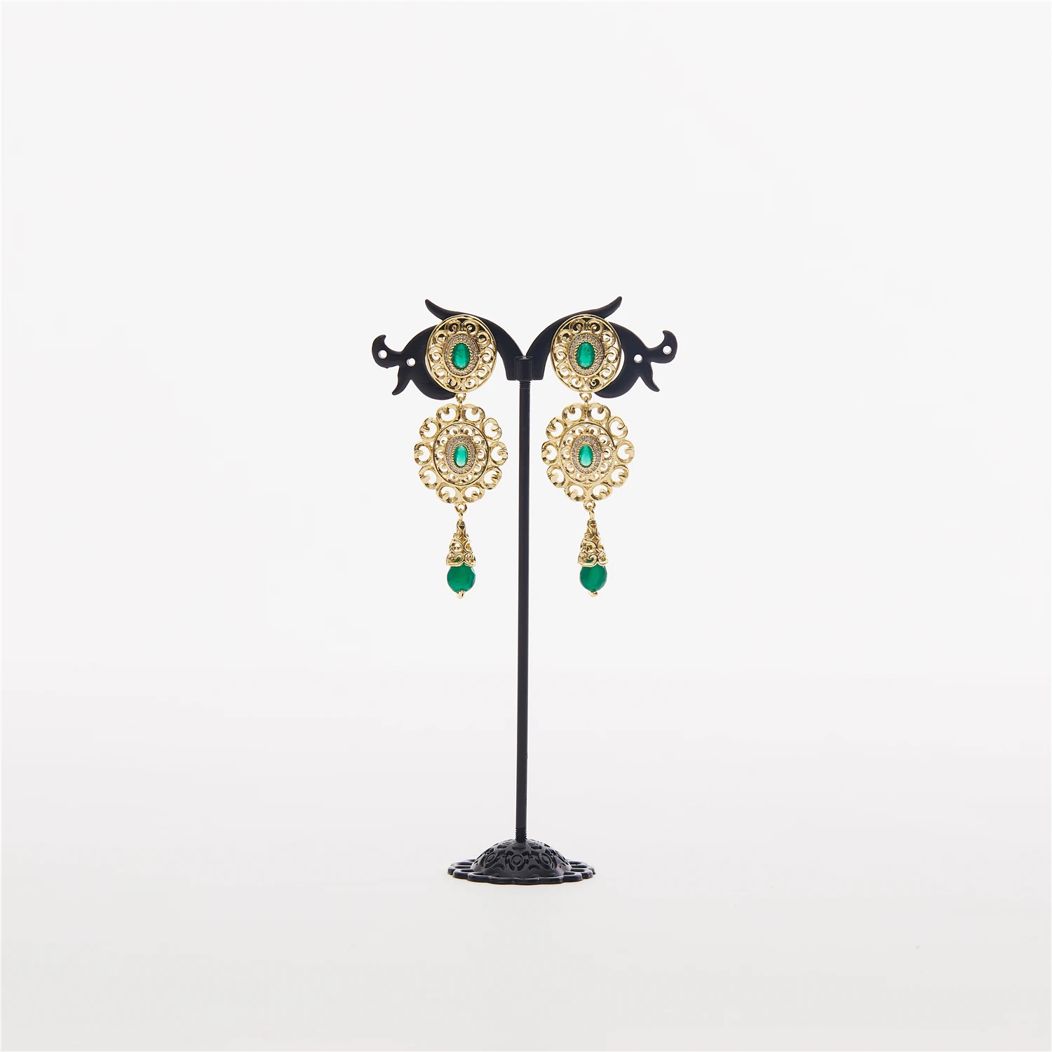 Марокканские свадебные серьги Caftan Золотые с красным и зеленым камнем модные