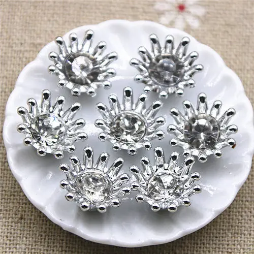 silver 50pcs 50 шт 15 мм Золотые/Серебряные стразы/жемчужные цветы Пластиковые плоские с оборота Кнопки украшения Аксессуары для скрапбукинга - Цвет: silver 50pcs