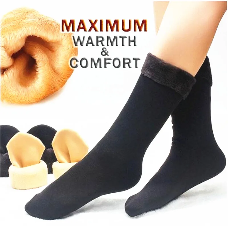 Зимние теплые женские мужские двухслойные флисовые зимние носки унисекс