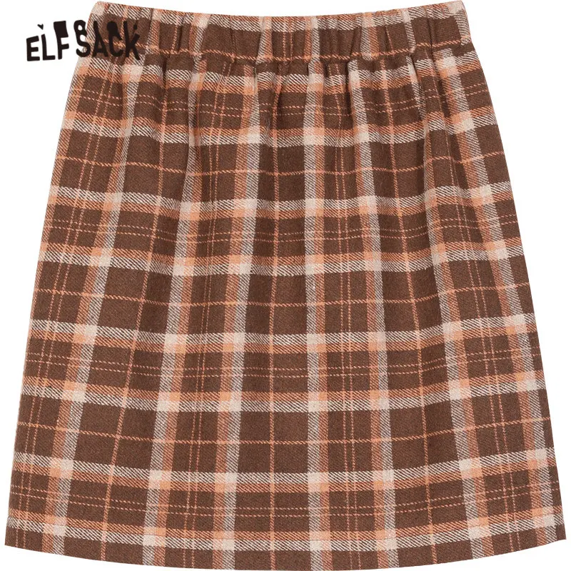 

ELFSACK Plaid British Contrast Mesh Casual Women Skirts,2020 Autumn ELF Vintage High Waist,Korean Ladies Basic Daily Bottom