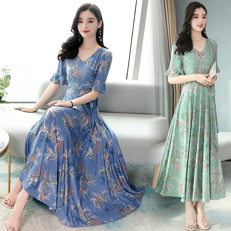 Цветочное платье 2020 Новое модное тонкое шифоновое длинное большого размера с