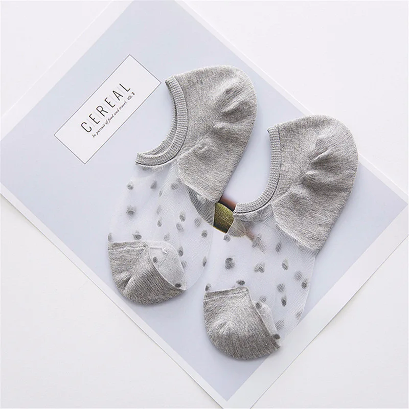 Gray Dot Новые модные летние кружевные хлопковые носки для девушек милые носки ярких цветов в горошек, Элегантные короткие носки для девочек на весну и лето - Цвет: Gray Dot