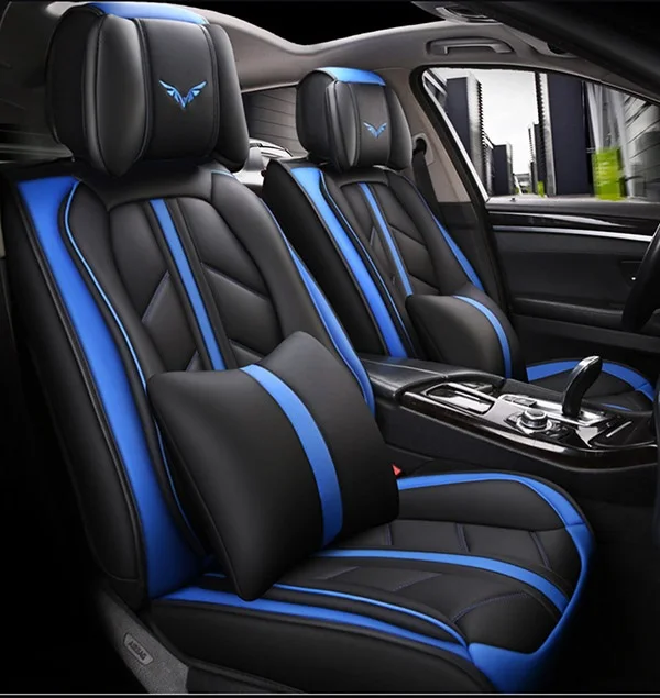 Flash Mat спортивные кожаные чехлы для сидений автомобиля Mitsubishi Все модели outlander pajero grandis ASX pajero galant lancer ex - Название цвета: Black  blue pillow