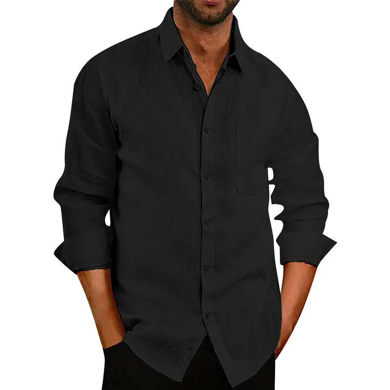Men Summer Linen Slim Long Sleeve Shirt Casual shirt Tops Blouse S-XXL camisas para hombre off white social men | Мужская одежда