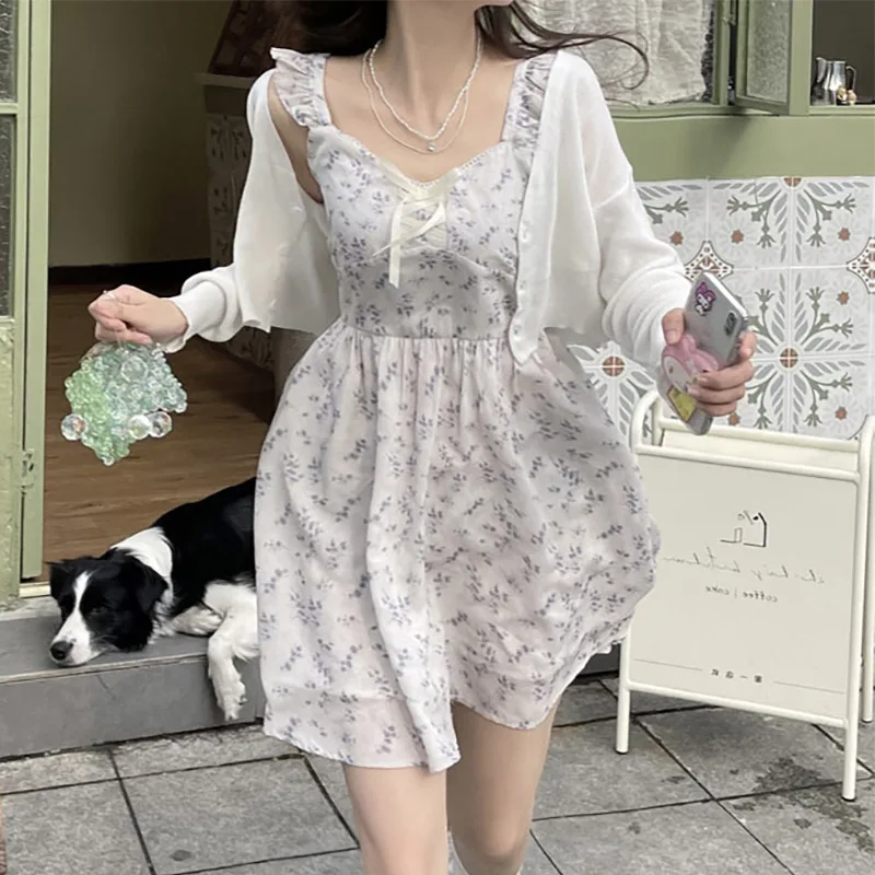 

Anbenser Female Summer New Floral Printed Puff Sleeve Holiday Dresses Elegant Floral Printed A-line Chiffon Dresses Female Dress