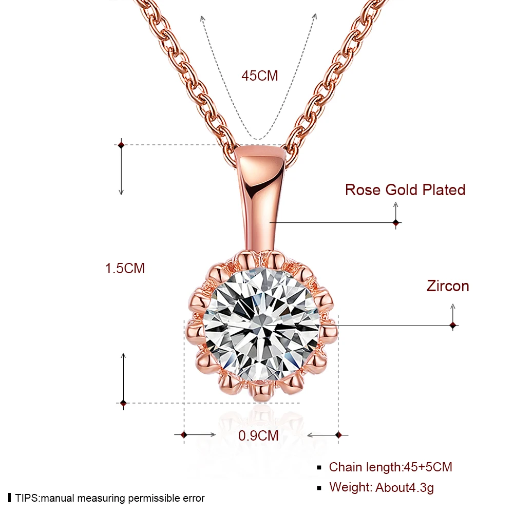 Fashion K Gold Trend Necklace Zircon Rose Female Round Diamond Engagement White Valentine's Day Gift | Украшения и аксессуары