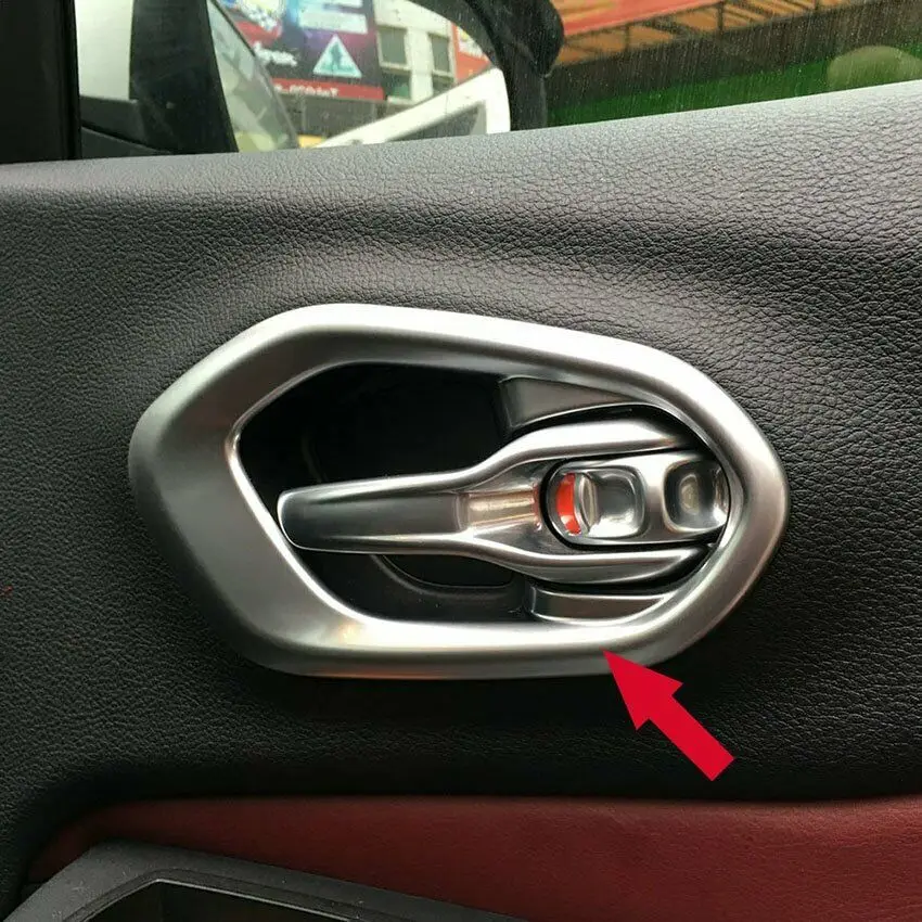 

Matt Chrome Car Interior Door Handle Bowl Cover Trim For Jeep Cherokee 2014 2015