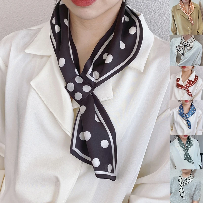 

Женский шелковистый тонкий длинный шарф шейный платок с принтом в горошек перекрестный накладной воротник 85WB